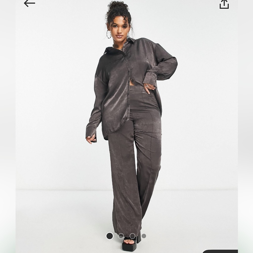 Two piece satin set in charcoal